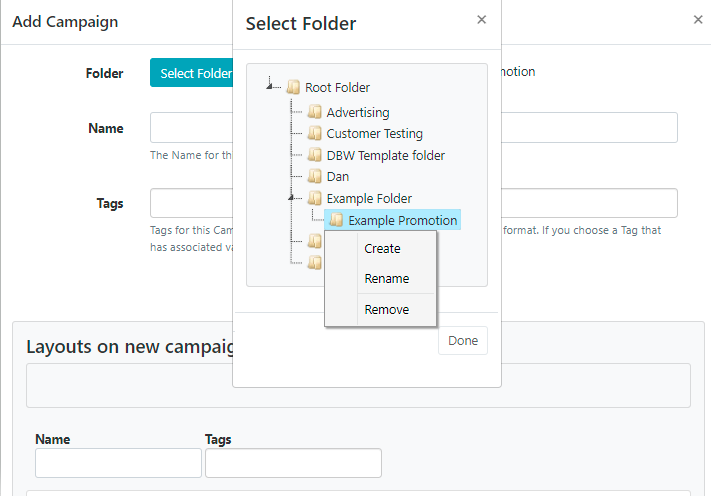 Campaign Folder Options