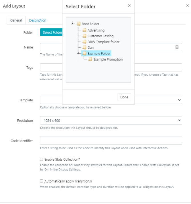 Select Folder Layouts